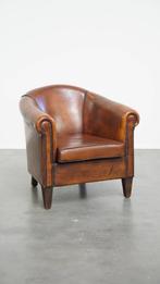 Cognac-kleurige clubfauteuil gemaakt van schapenleer, Huis en Inrichting, Fauteuils, Ophalen, Gebruikt, ., Klassiek