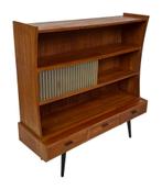 Vintage wandmeubel buffetkast teak fineer jaren 60 design, Huis en Inrichting, Kasten | Wandmeubels, Gebruikt, 200 cm of meer