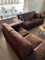 Bankstel 2 en 2,5 zits pilotenstof bruin, Huis en Inrichting, Banken | Complete zithoeken, Ophalen, Gebruikt, Stof