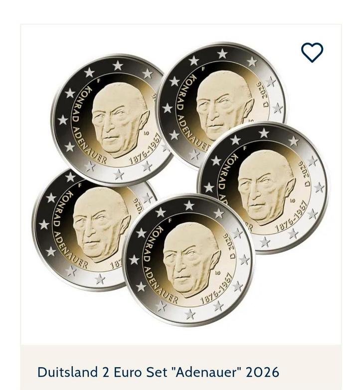 Duitsland 2 Euro Konrad Adenauer Set, Postzegels en Munten, Postzegels | Europa | Duitsland, 1990 tot heden, Ophalen of Verzenden