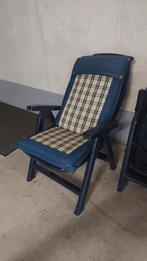 2 Donkerblauwe tuinstoelen met dikke kussens, Tuin en Terras, Ophalen