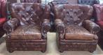 Prachtige Set Chesterfield Fauteuils Cognac Bruin., Gebruikt, Chesterfield, 75 tot 100 cm, Ophalen of Verzenden