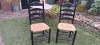 2 Landelijke Eetkamerstoelen met Rietzitting, Huis en Inrichting, Stoelen, Riet of Rotan, Gebruikt, Twee, Zwart