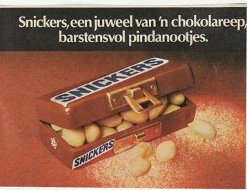 Retro reclame 1976 Snickers chocolade juweel van 'n reep beschikbaar voor biedingen