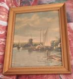antiek schilderijtje landschap met molen, Antiek en Kunst, Curiosa en Brocante, Ophalen of Verzenden