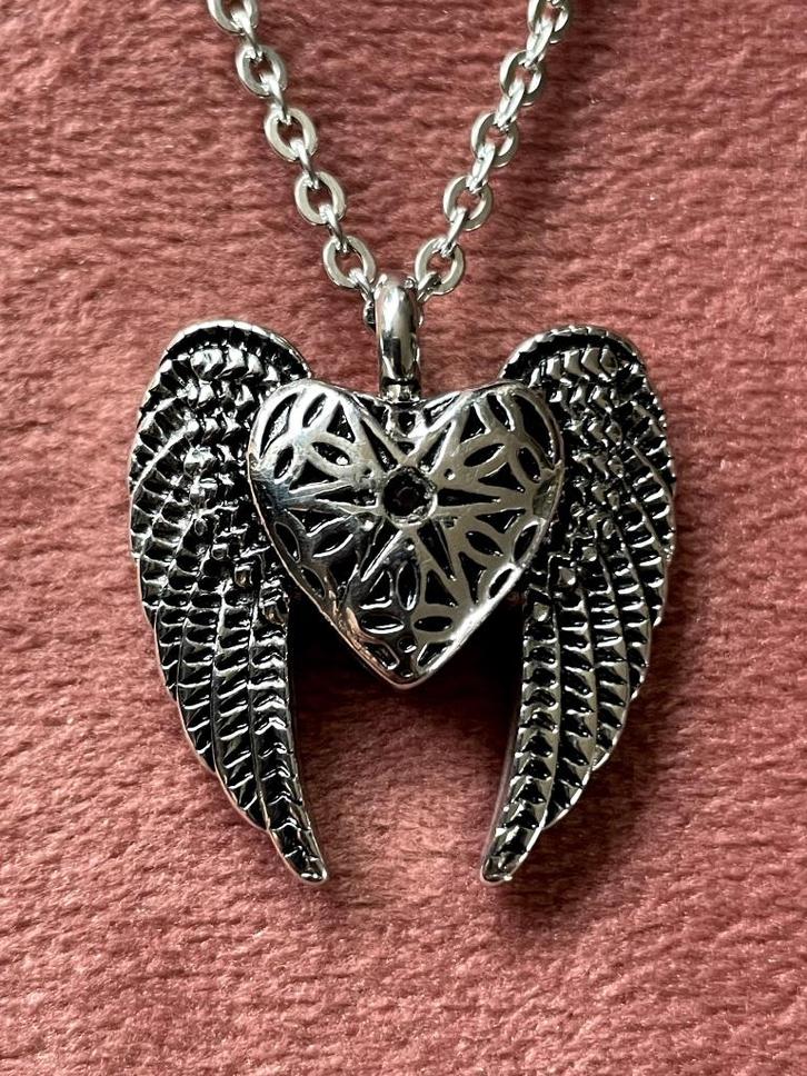 Ashanger / urnhanger engelen hart met ketting (06), Sieraden, Tassen en Uiterlijk, Kettingen, Nieuw, Overige materialen, Zilver