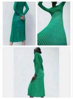 Nieuw Zara Gebreide Jurk L - Midi Geplooid Fijn groen lang, Maat 42/44 (L), Nieuw, Ophalen of Verzenden, H