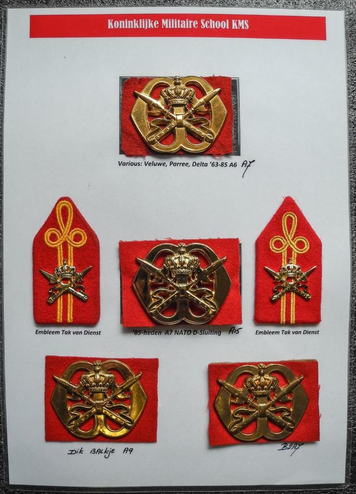 Setje Koninklijke Militaire School KMS, Verzamelen, Militaria | Algemeen, Landmacht, Embleem of Badge, Nederland, Verzenden