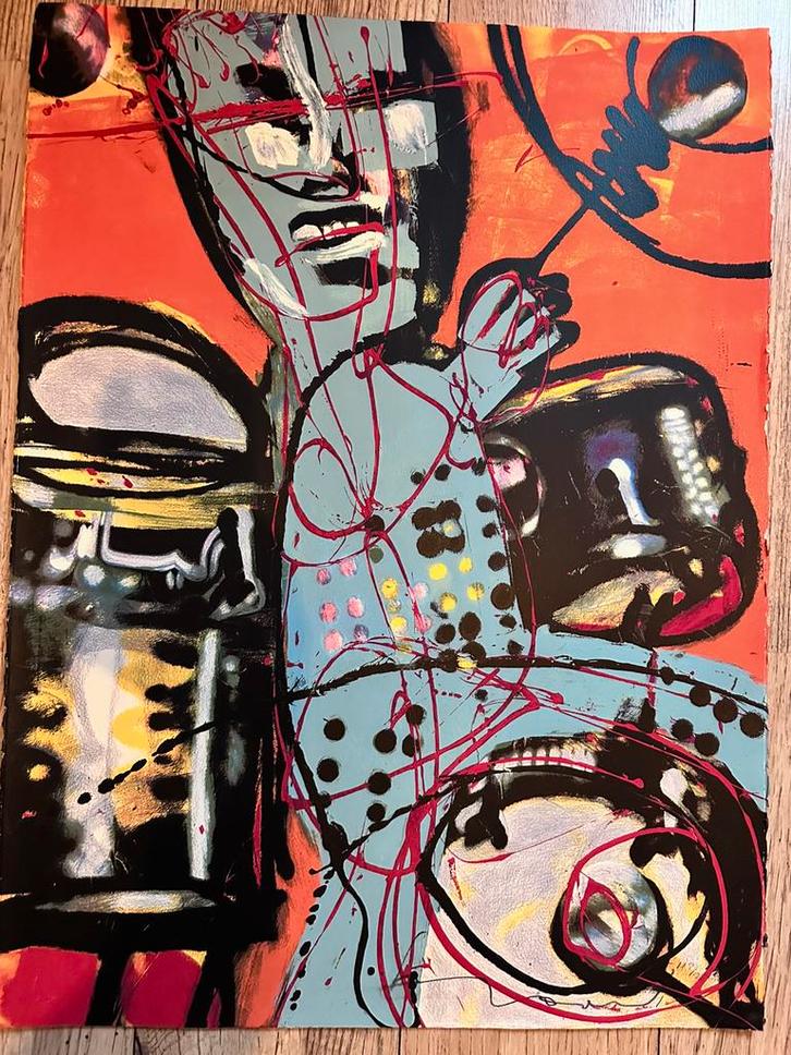 Zeefdruk van Herman Brood. Titel: Het Bandje ( De Drummer), Antiek en Kunst, Kunst | Litho's en Zeefdrukken, Ophalen of Verzenden