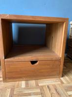 Teak nachtkastje/werkkamer kastje met losse lade, Minder dan 55 cm, Gebruikt, Vierkant, Hout