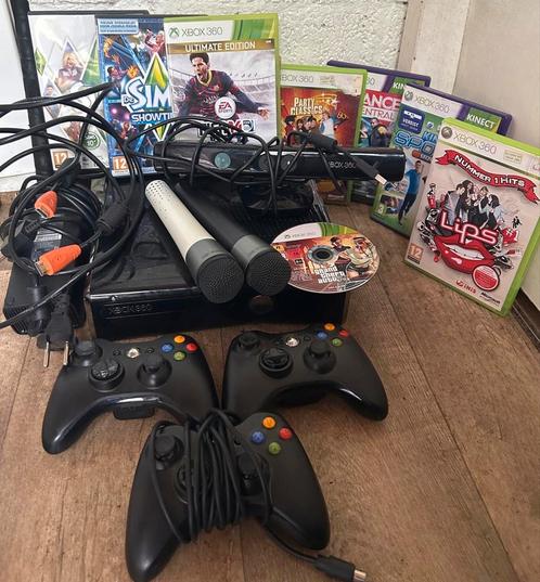 Xbox 360 met games, microfoons, Kinect camera, controllers, Spelcomputers en Games, Spelcomputers | Xbox 360, Gebruikt, 120 GB