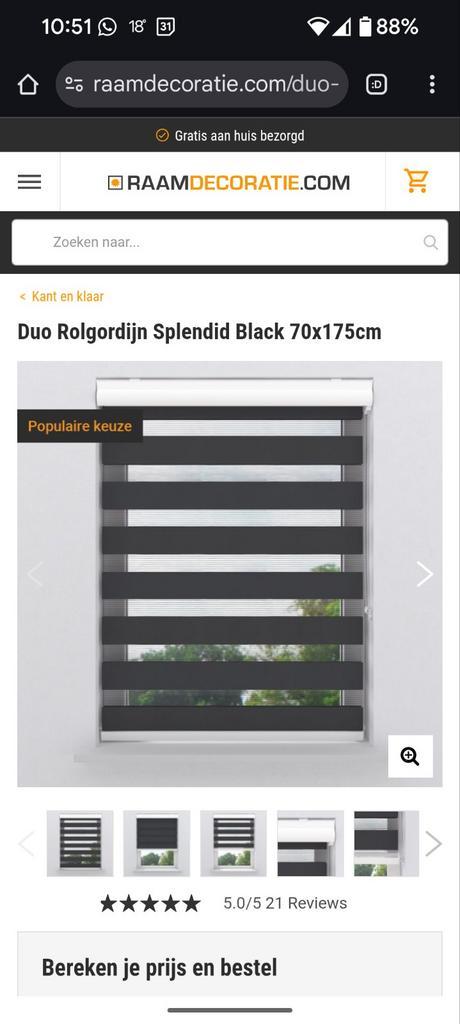 Zwarte Duo Rolgordijn 70x175cm - Zo goed als nieuw!, Huis en Inrichting, Stoffering | Gordijnen en Lamellen, Zo goed als nieuw