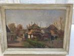 klassiek schilderij boerenerf met opstallen olieverf op doek, Ophalen