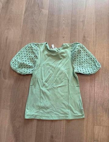 H&M groen topje met broderie mouwen maat S beschikbaar voor biedingen