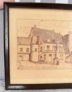 1955 tekening gesigneerd Cauwenberg HS.H op het dorpsplein, Ophalen of Verzenden