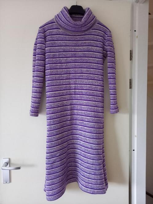 100% wollen jurk met kol, vintage uit jaren '60 of begin '70, Kleding | Dames, Jurken, Gedragen, Maat 38/40 (M), Paars, Onder de knie