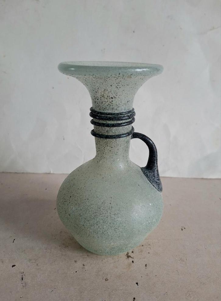 Lafiore Mallorca Glas vintage Scavo mintgroen vaasje met oor, Huis en Inrichting, Woonaccessoires | Vazen, Zo goed als nieuw, Overige kleuren