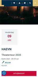 2 tickets Haevn Lievekamp Oss 9 okt, Tickets en Kaartjes, Twee personen, Oktober