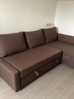 Hoekbank met slaapfunctie, donkerbruin gemeleerd., Huis en Inrichting, Ophalen, Zo goed als nieuw, Tweepersoons