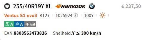 Banden set  bmw Hankook Ventus S1, Gebruikt, 255 mm, Band(en), Personenwagen