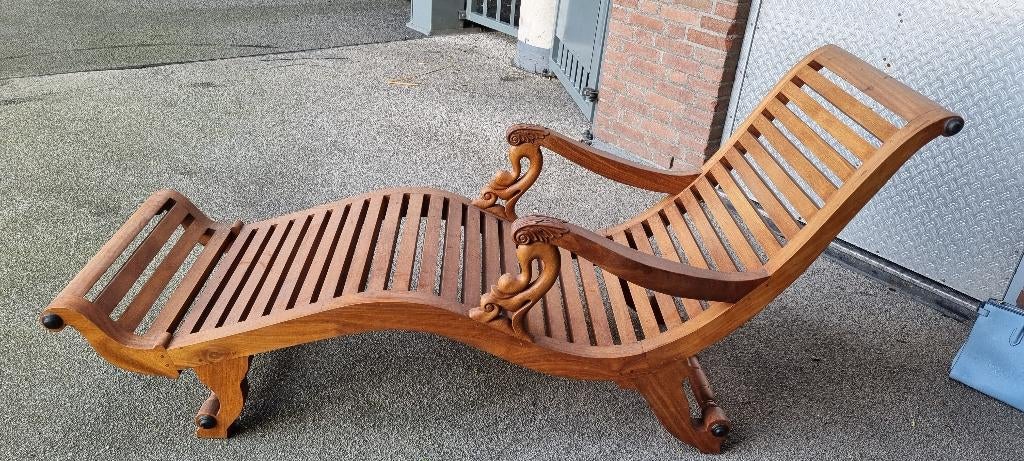 Houten ligstoel / chaise longue uit Sri Lanka, Huis en Inrichting, Ophalen, Eenpersoons, Minder dan 75 cm, 150 tot 200 cm