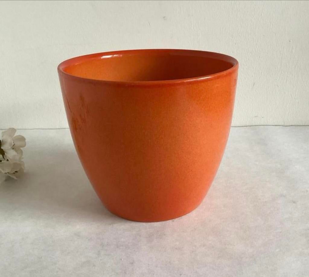 Oranje bloempot van Scheurich 920-15 vintage, Gebruikt, Rond, Binnen, Ophalen of Verzenden
