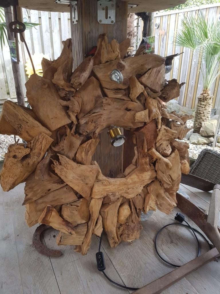 Wandlamp drijfhout, Ophalen, Gebruikt, Hout, Wandlamp driftwood