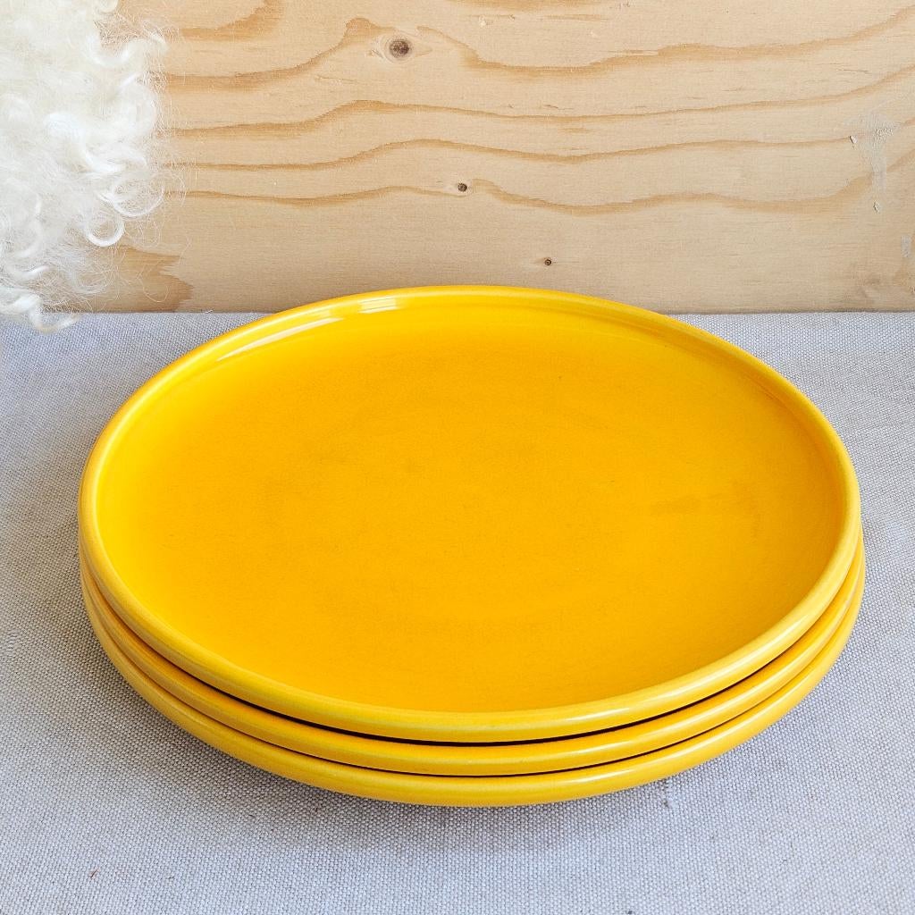 Driehoek Huizen Holland set van 3 dinerborden geel, Gebruikt, Keramiek, Ophalen of Verzenden, Overige stijlen