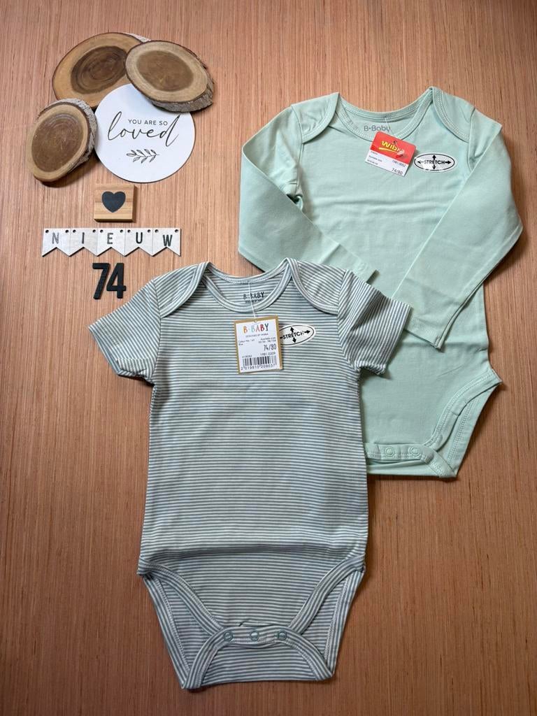 Baby unisex 2x - romper mouw, lange groen Wibra maat 74/80, Ophalen of Verzenden, Nieuw, Jongetje of Meisje, Nacht- of Onderkleding