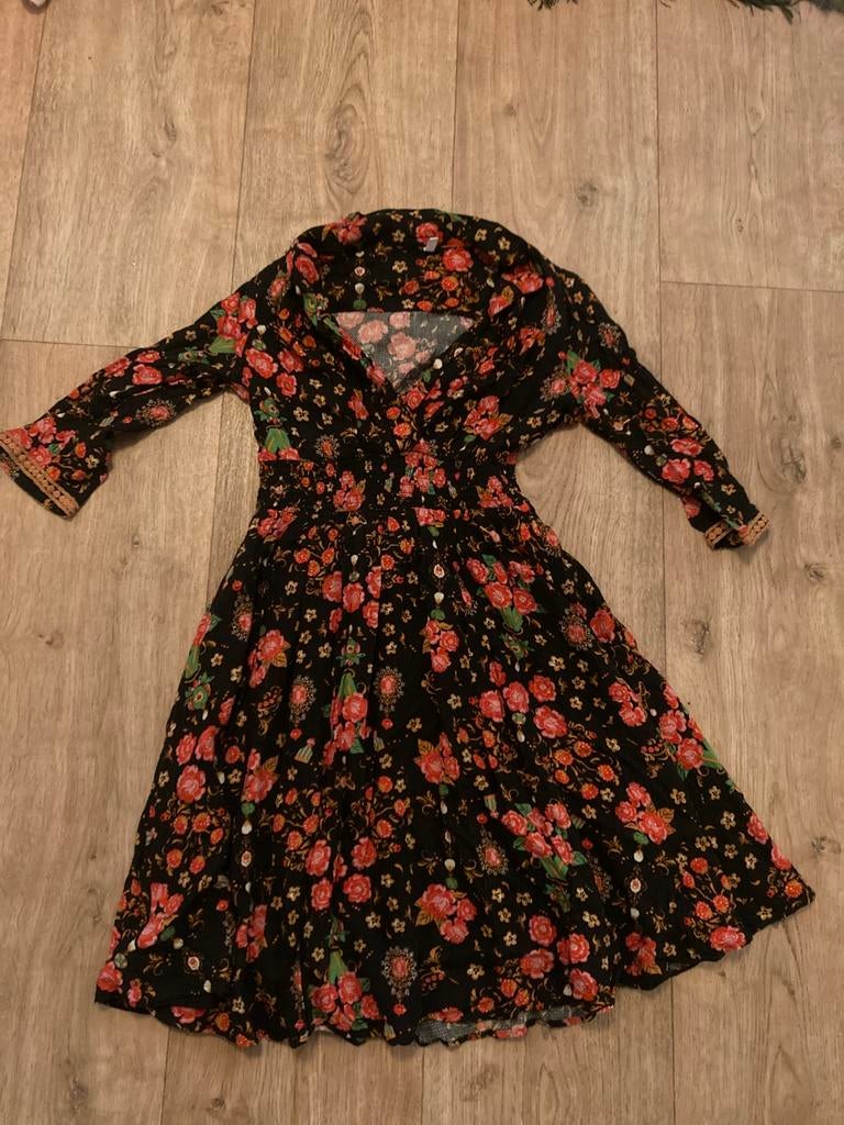 Blutsgeschwister jurk zwart met print, Kleding | Dames, Zwart, Ophalen of Verzenden, Zo goed als nieuw, Maat 36 (S)