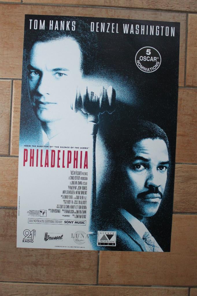 filmaffiche Philadelphia 1993 Tom Hanks filmposter, Rechthoekig Staand, Ophalen of Verzenden, Zo goed als nieuw, A1 t/m A3