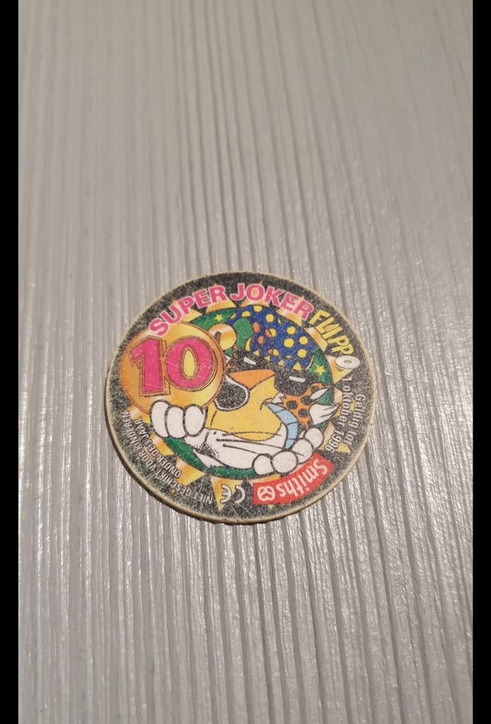 10 punten Super Joker Flippo gladde rand met gele poot achte, Ophalen of Verzenden, Looney Tunes, Losse flippo's
