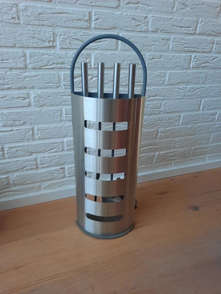 Openhaard set RVS met houder, Ophalen of Verzenden, Gebruikt, Vrijstaande haard, Overige soorten