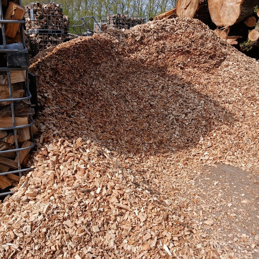 Houtsnippers, stamhout snippers, Tuin en Terras, Haardhout, 6 m³ of meer, Ophalen