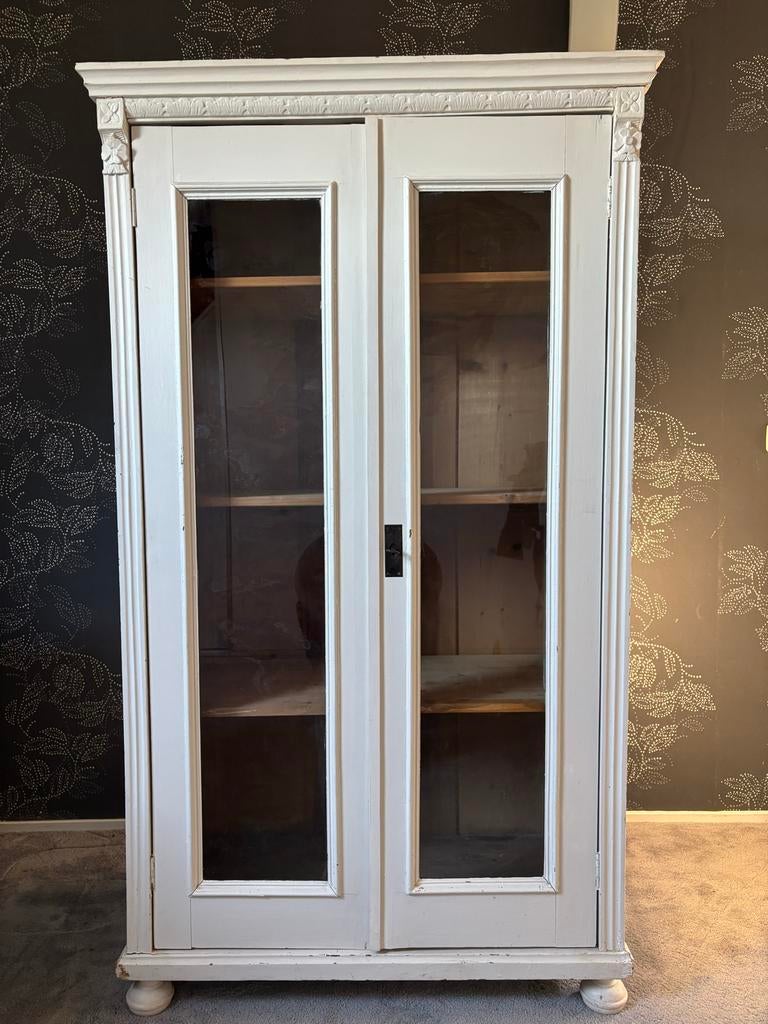 Antieke Biedermeier Vitrinekast / Buffetkast met Origineel G, Ophalen, Gebruikt, 50 tot 100 cm, 150 tot 200 cm