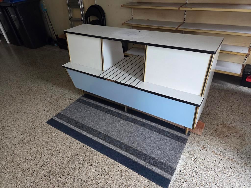 Vintage toonbank met blauw front, Antiek en Kunst, Ophalen of Verzenden