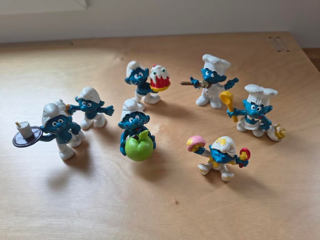 7 smurfen smurfjes voedsel, Ophalen of Verzenden, Verschillende Smurfen