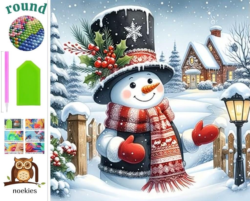 nr 298 Diamond Painting sneeuwpop 30x30cm, Verzenden, Noekies.com, Nieuw, Info@noekies.com