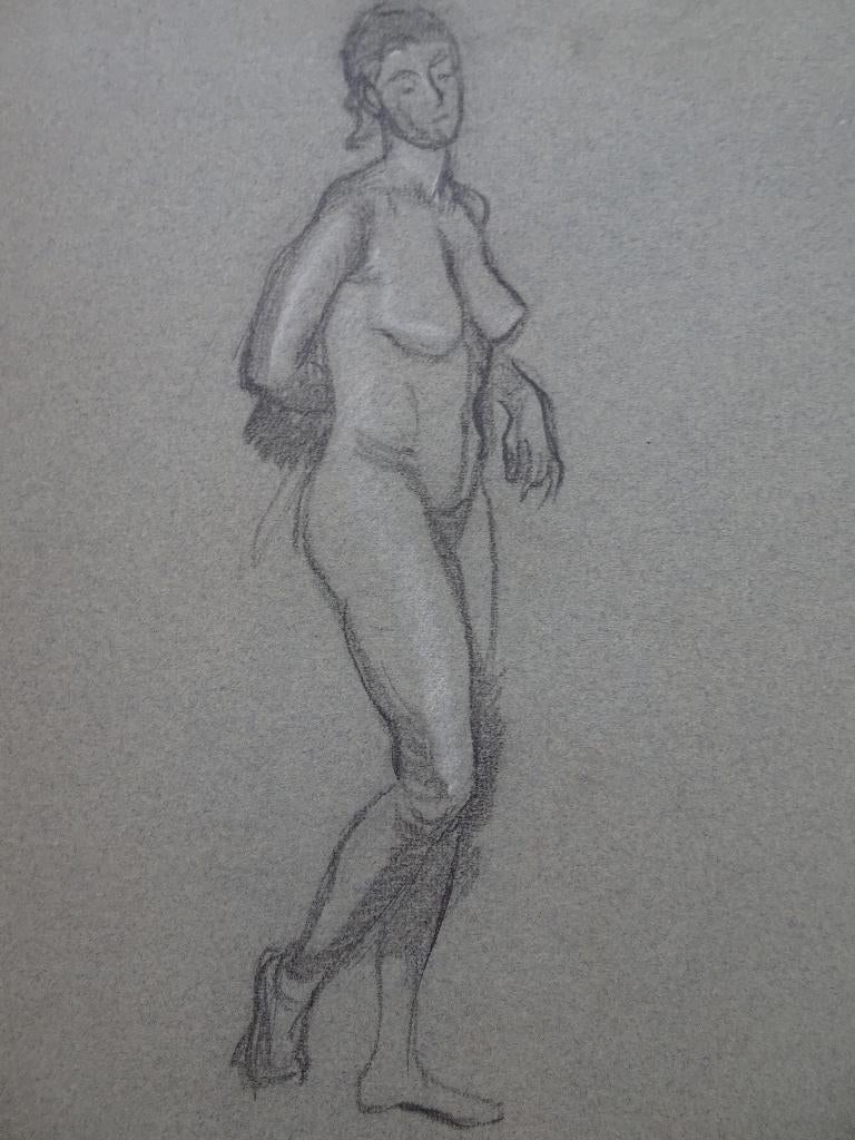 2 Houtskooltekeningen naakte vrouw knielend en staand 1930, Verzenden