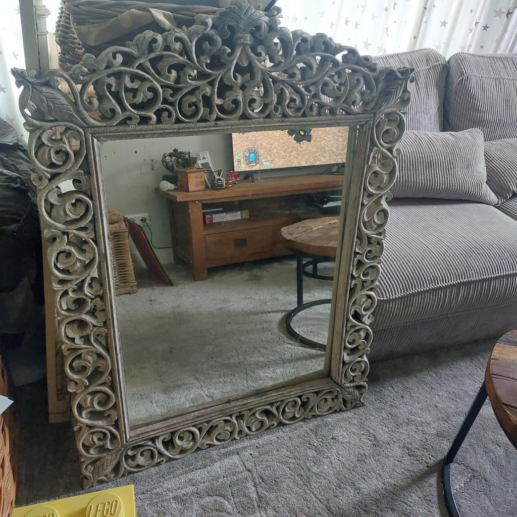 Brocante landelijke tuinspiegel, Ophalen of Verzenden, Gebruikt, Rechthoekig, Minder dan 100 cm