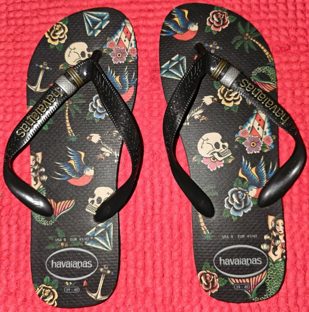 HAVAIANA'S (gothic) slippers maat ca.40 (oorspr.41), Slippers, Zwart, Ophalen of Verzenden, Zo goed als nieuw