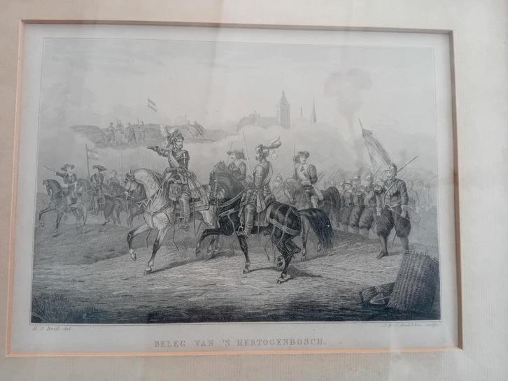 Antieke gravure Het beleg van Den Bosch, Reckleben ingelijst, Antiek en Kunst, Kunst | Etsen en Gravures, Ophalen of Verzenden