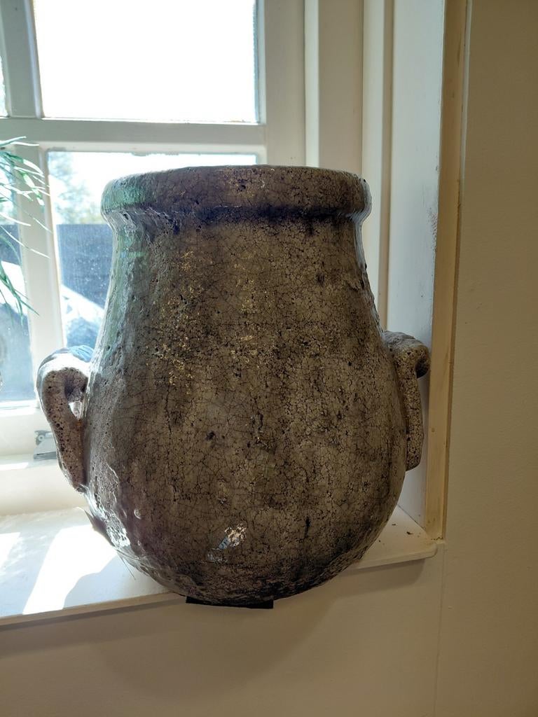 Grijze bloempotten met handvatten - 37 cm hoog, Overige materialen, Gebruikt, Rond, Minder dan 40 cm