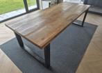 Eettafel mangohout met stalen onderframe 240 x 100 cm, Huis en Inrichting, Tafels | Eettafels, Ophalen, Gebruikt, 100 tot 150 cm