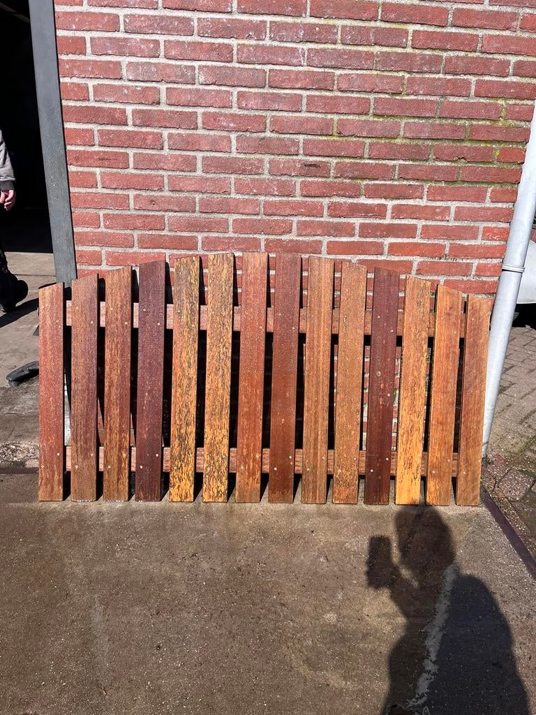 7 hekken Hardhout 160 x 75 / 90., Tuin en Terras, Tuinhekken en Hekwerk, Ophalen of Verzenden, Gebruikt, Hout, Tuinhek