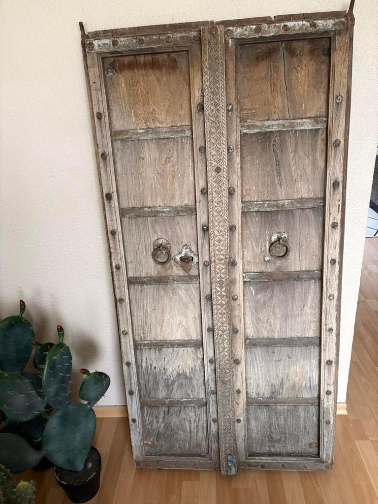 Authentieke massief houten Indiase tempeldeuren 1.63 x 0.83, Ophalen of Verzenden