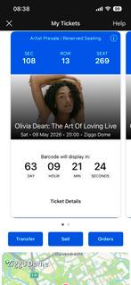 Olivia Dean seated tickets*2 May 9 Ziggo Dome, Twee personen, Mei