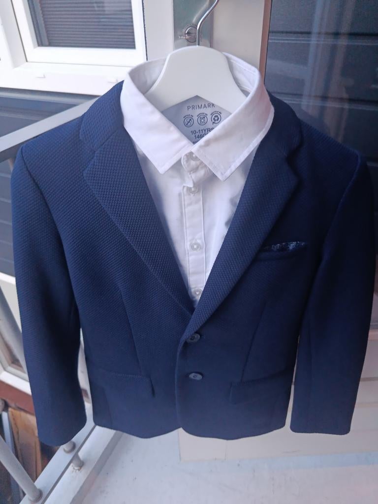 Navy blauw pak maat 146/152, Kinderen en Baby's, Kinderkleding | Maat 146, WE, Ophalen of Verzenden, Zo goed als nieuw, Setje