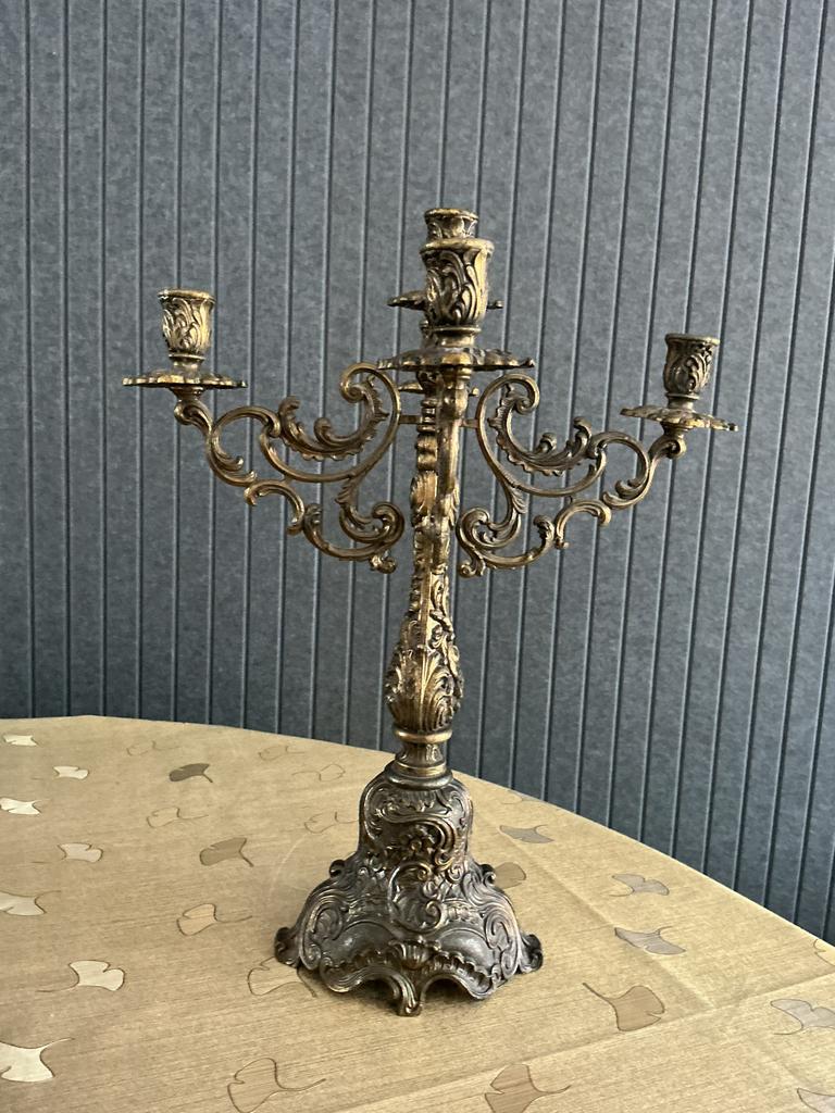 Antieke Koperen Kandelaar met Vijf Armen, Ophalen of Verzenden, Koper of Brons