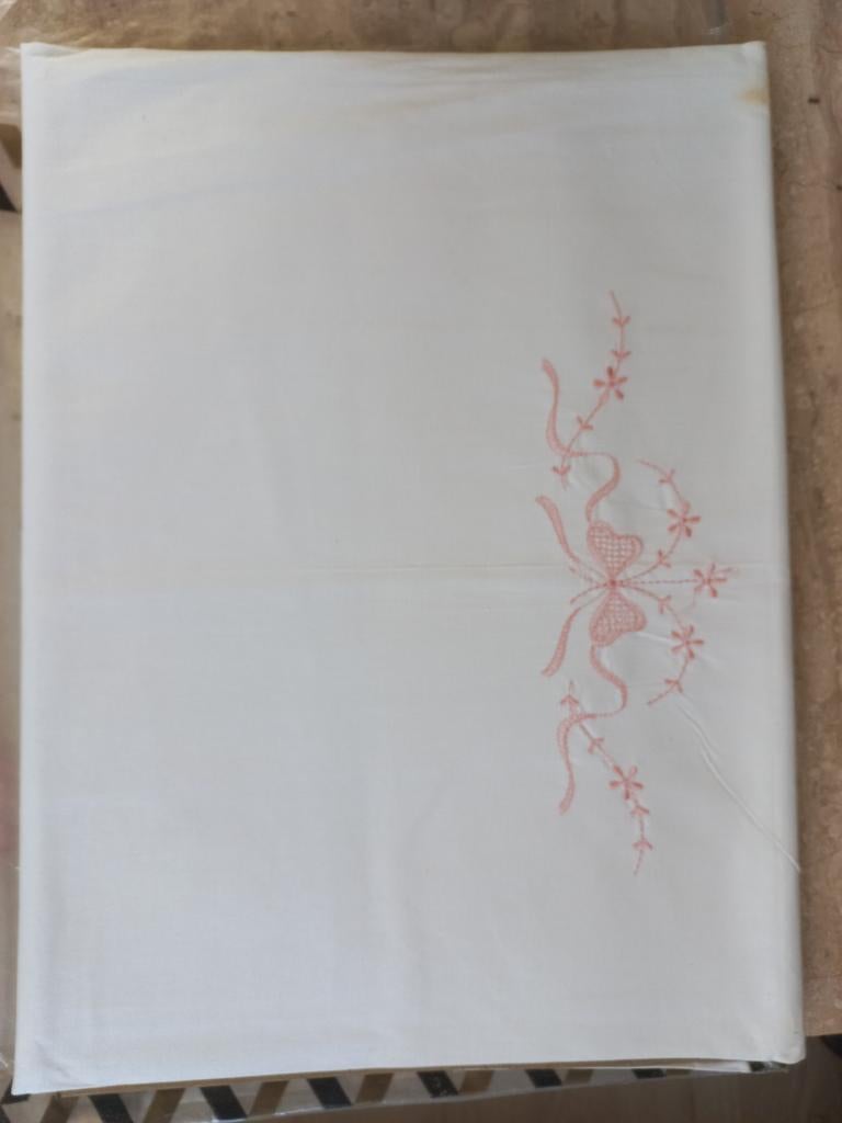 Vintage geborduurd laken, Huis en Inrichting, Slaapkamer | Beddengoed, Eenpersoons, Wit, Nieuw, Ophalen of Verzenden